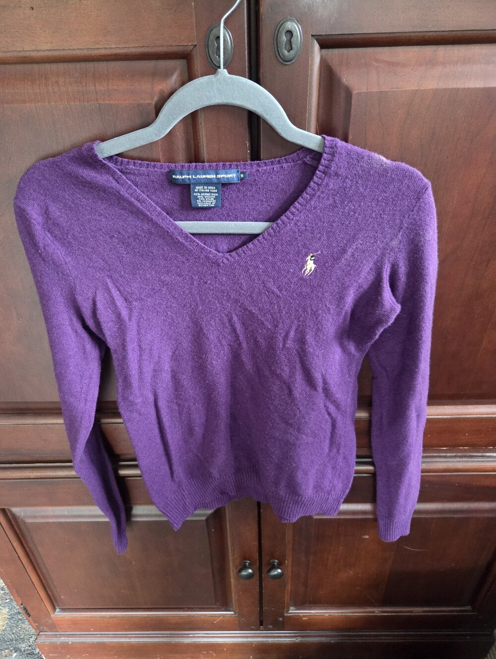 Ralph Lauren Purple V-Neck Sweater with Pony Logo